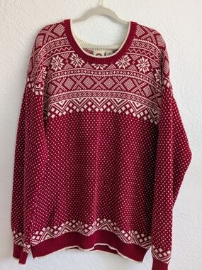 Basic Options Red & Cream Fair Isle Crewneck Sweater